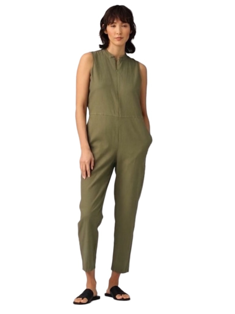 Eileen Fisher Cotton Hemp Stretch Jumpsuit Sleeveless olive green Size 1X NWT